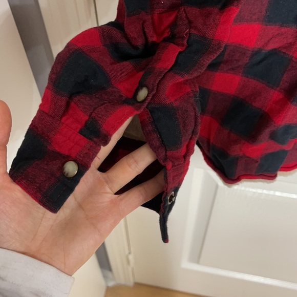 Faux Fur Lined Button Up Plaid Shirt - Picture 6 of 6